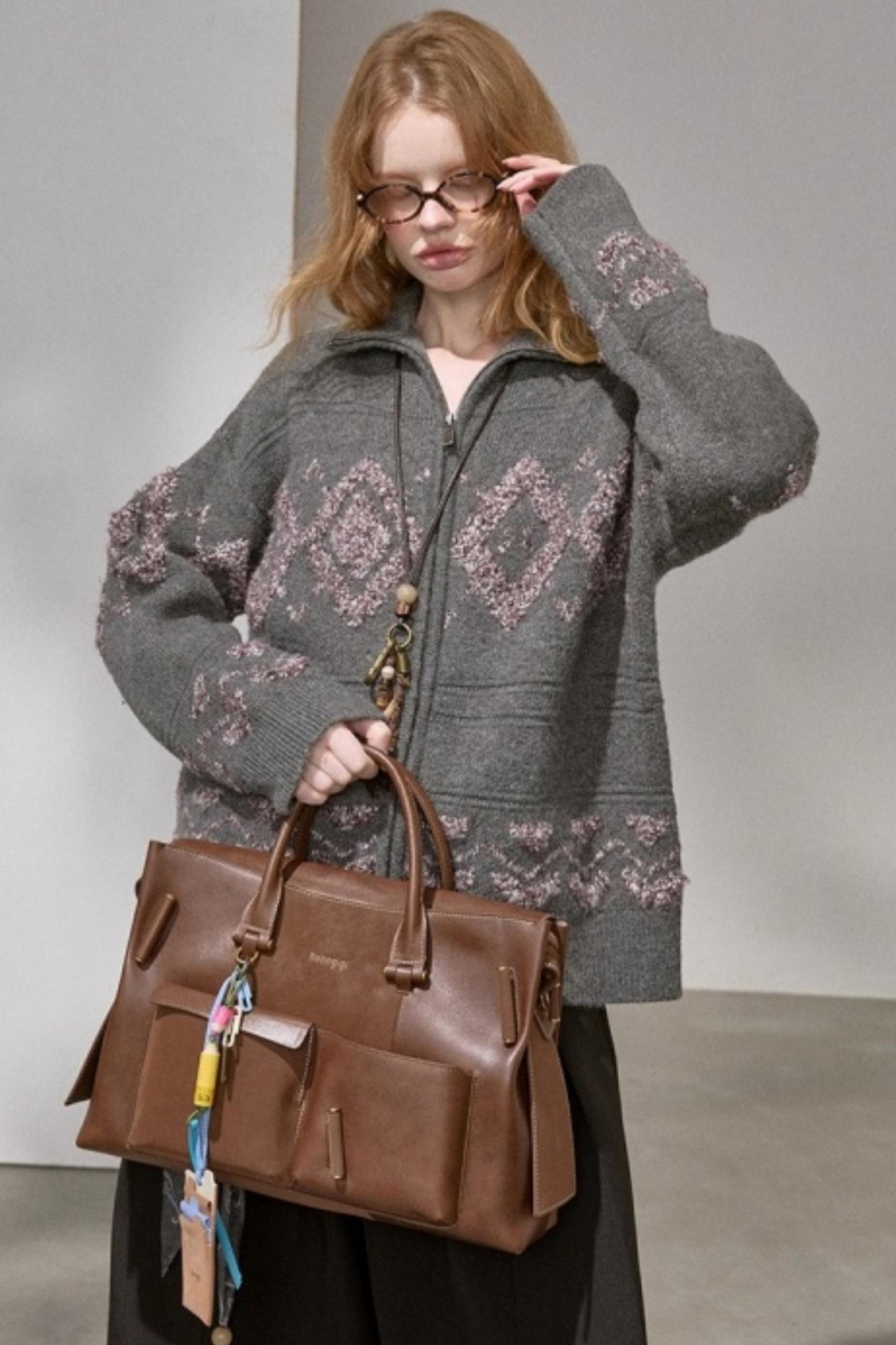 Diamond Pattern Knitted Cardigan