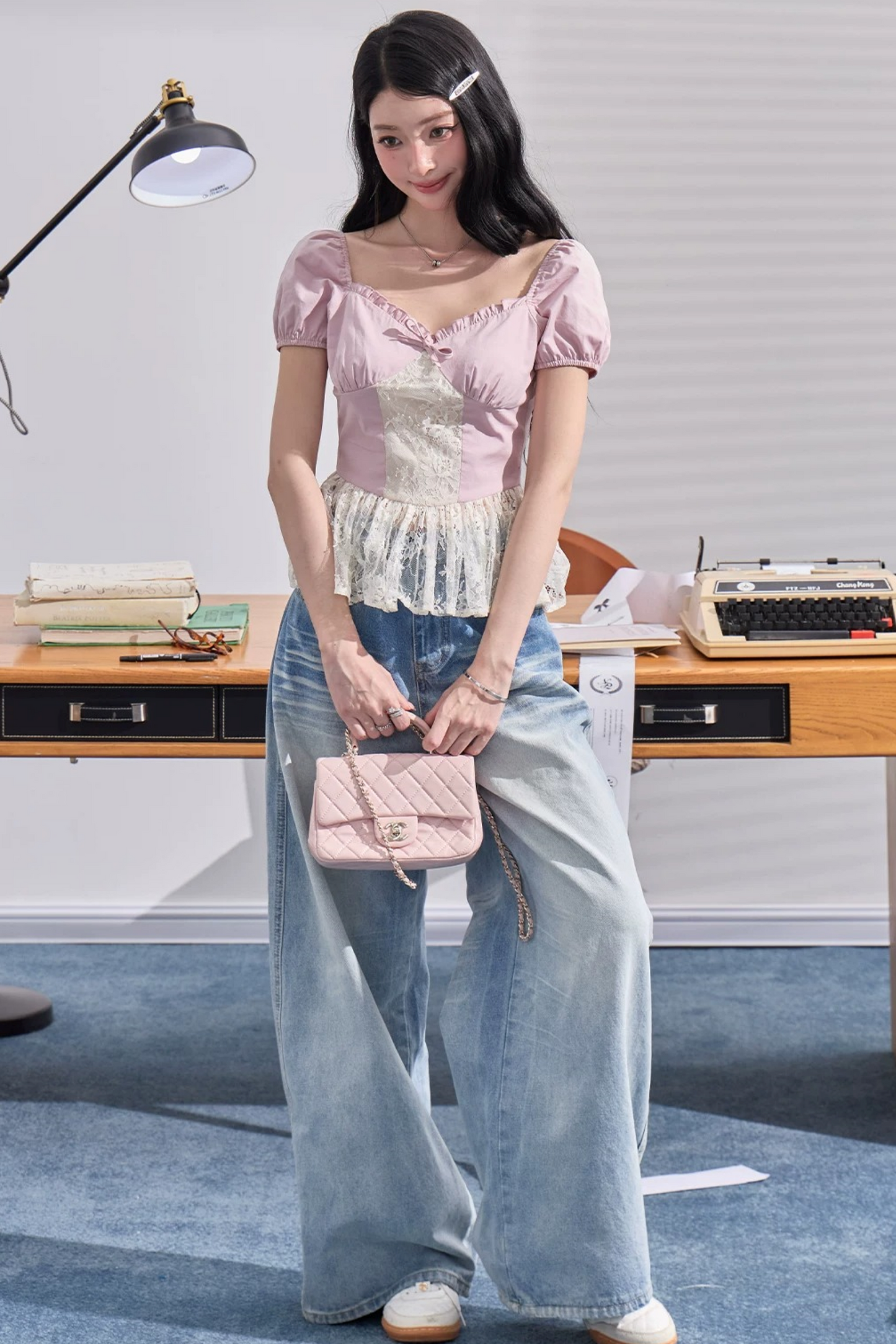 High-Waisted Drapey Denim Pants