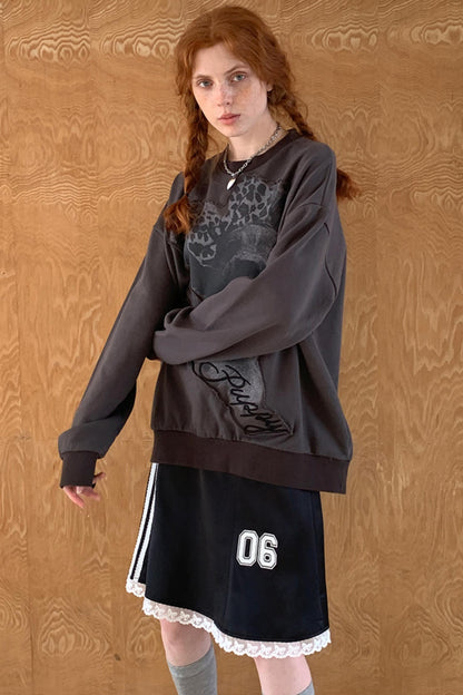 Sporty Digital Badge Lace Satin Skirt