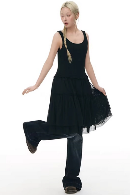 니트 패치워크 베스트 원피스