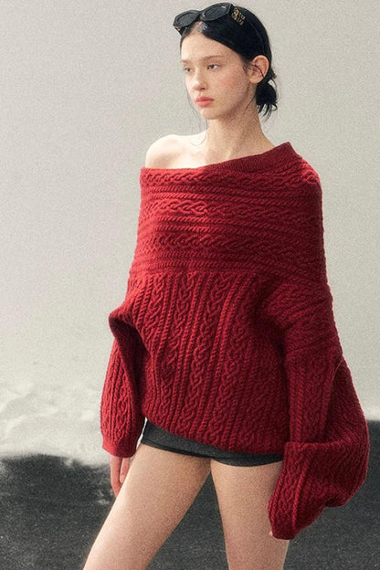 American Off-Shoulder Cable Sweater