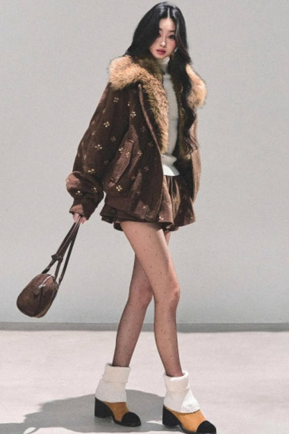 Maillard Wool Jacket With Skirt Set-Up