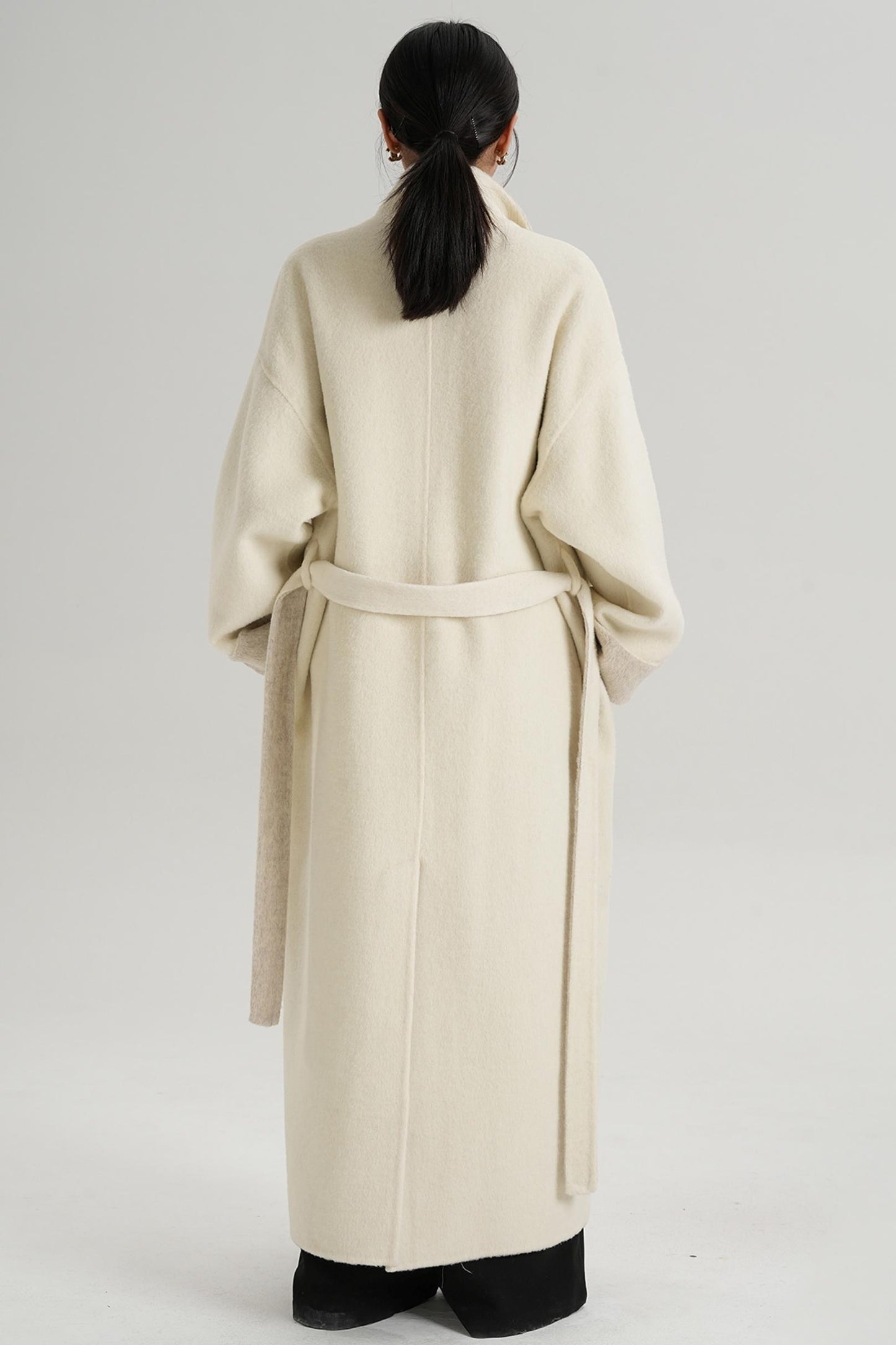 Temperament Design Color-Blocking Woolen Coat