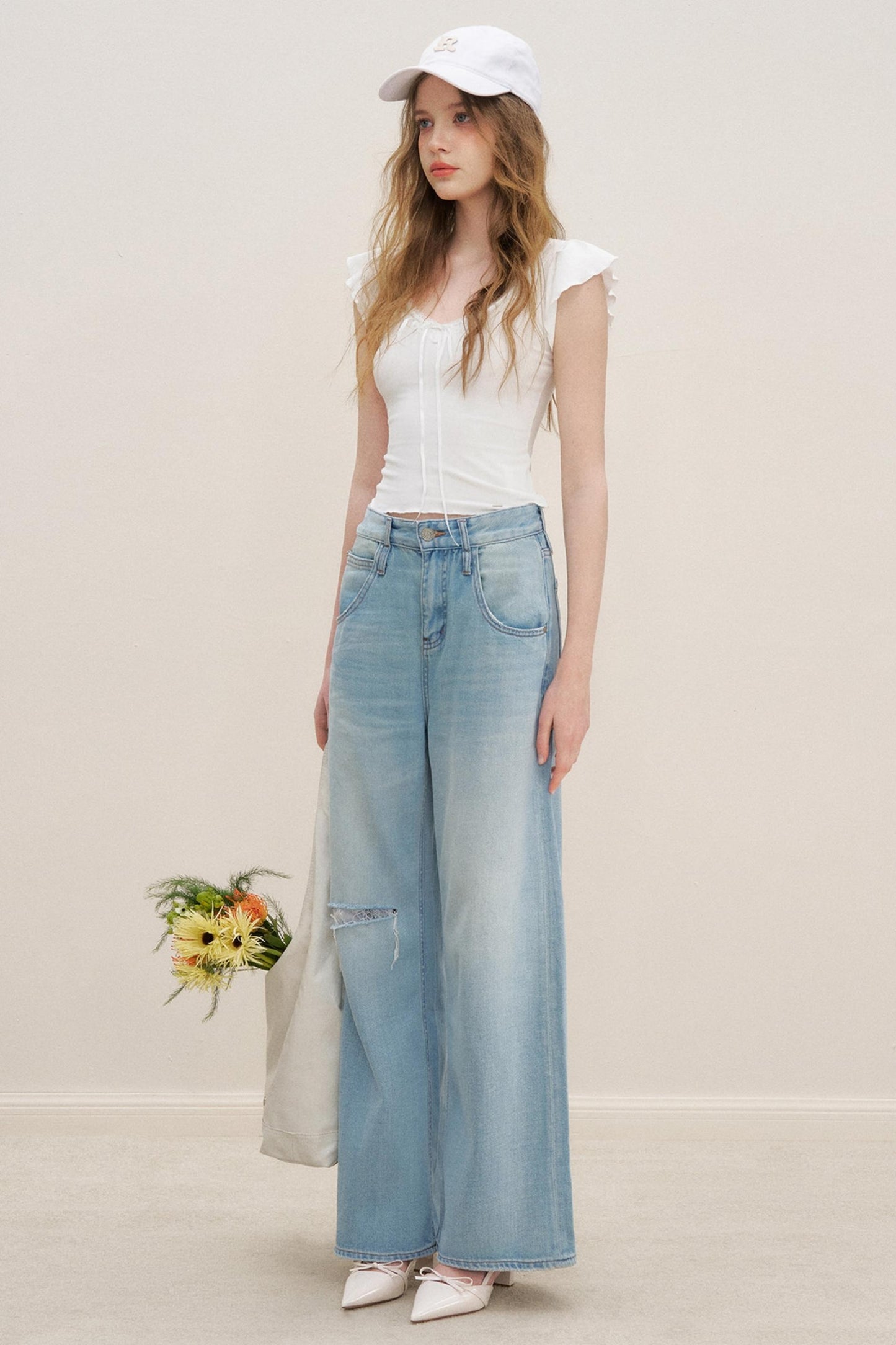High-Waist Denim Trousers