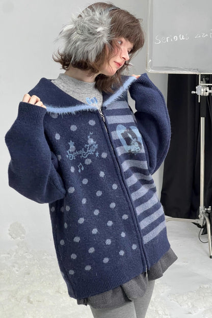 Retro Navy Collar Cardigan Jacket