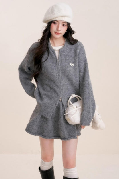 Winter Gray Knitted Cardigan Set-Up