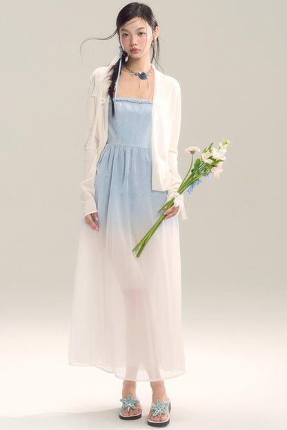 Robe jupe longue dégradé bleu