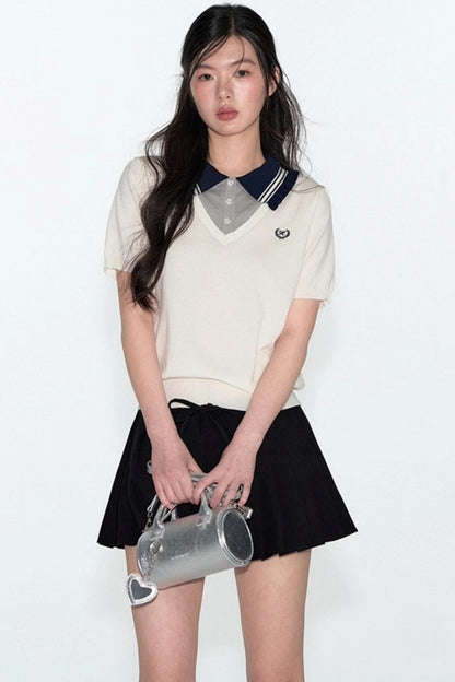 Preppy V-Neck Knit Top