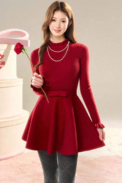 Lace High-Neck Knitted Dress