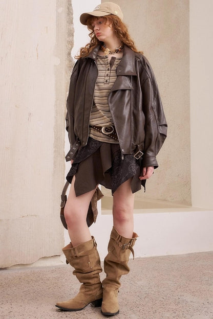 Striped Loose Crew Neck Embroidered T-Shirt