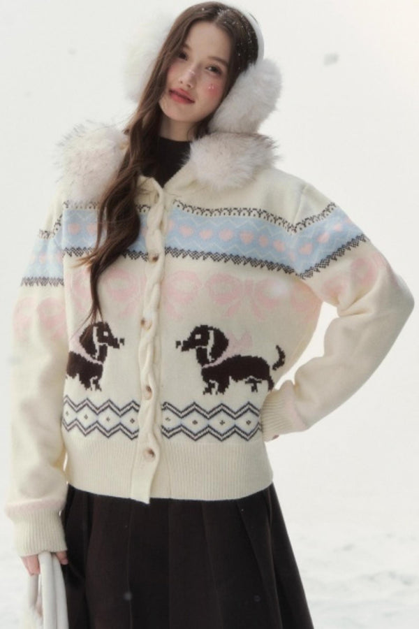 Retro Fair Isle Dachshund Sweater Jacket