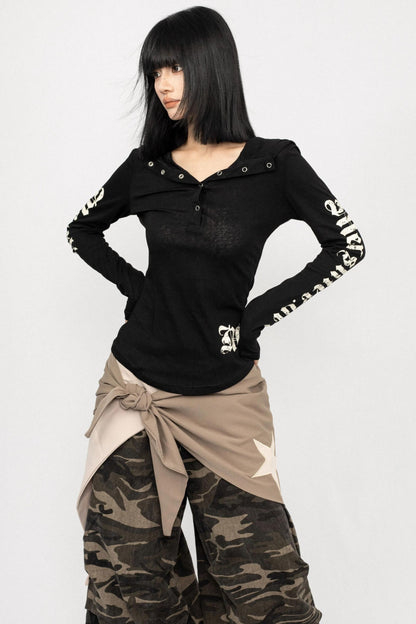 Vintage Spice V-Neck Hooded Top