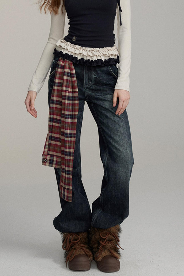 Lässige gerade gewaschene Denim-Hosen 