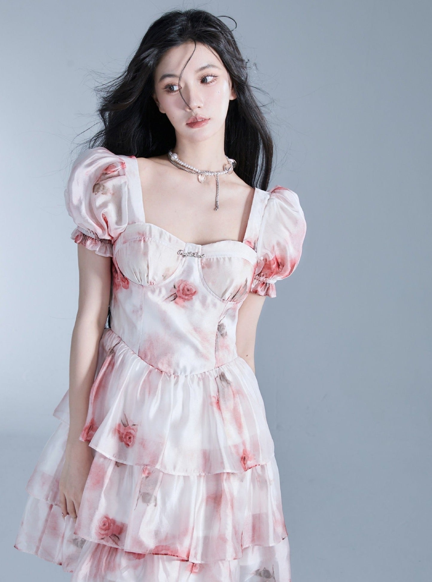 Rose princess puff sleeve dress