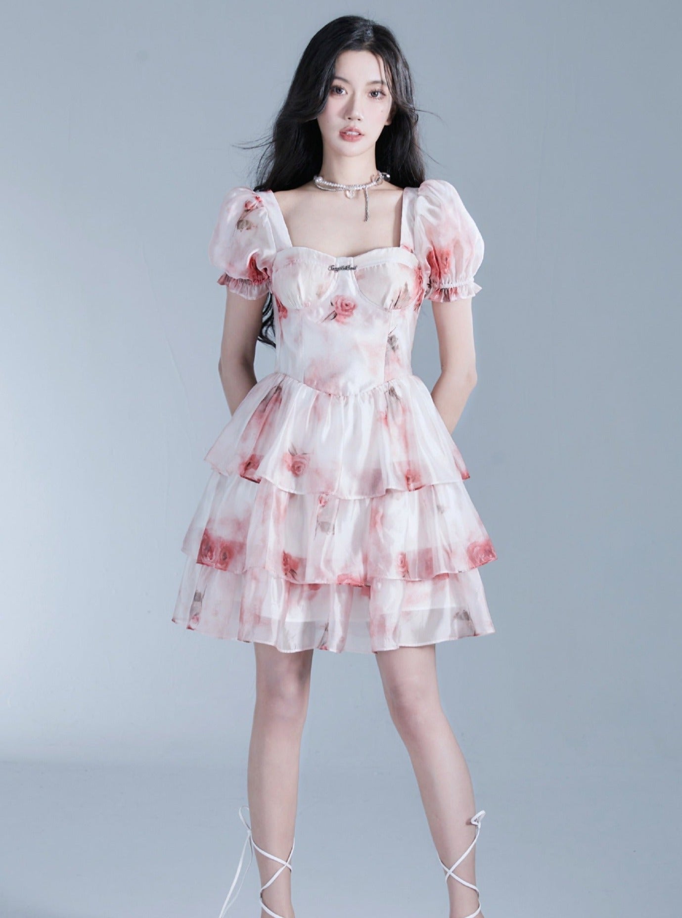 Rose princess puff sleeve dress