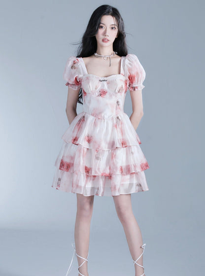 Rose princess puff sleeve dress