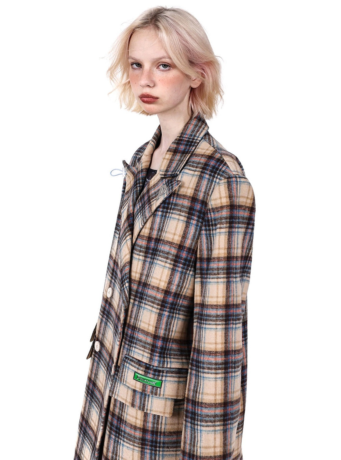 Plaid genderless woolen jacket