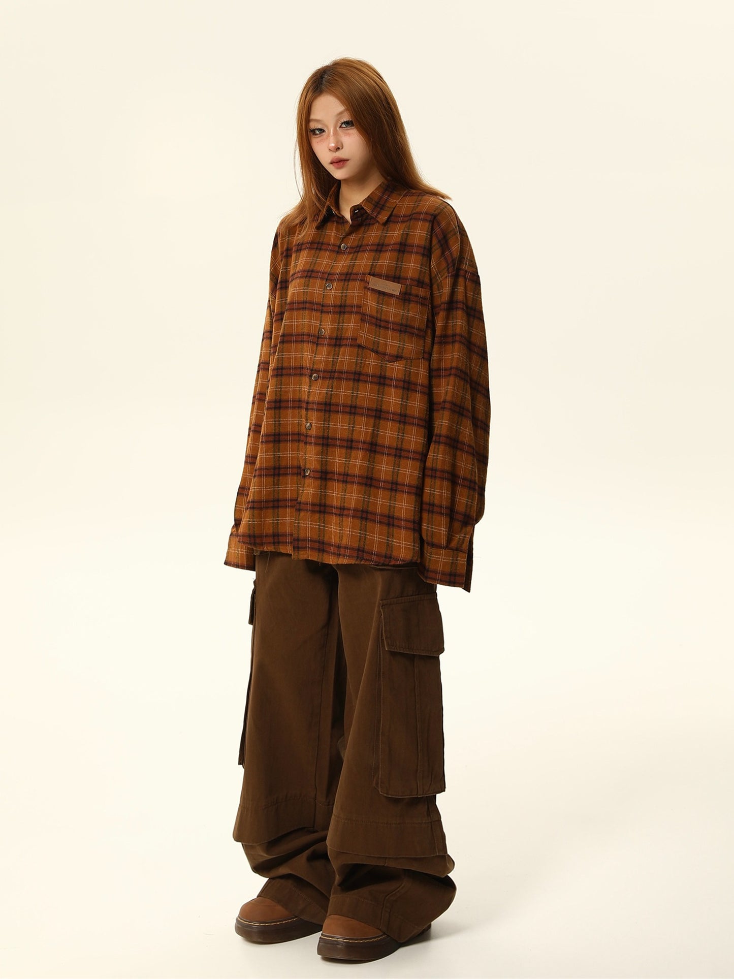 Brown Maillard atmosphere plaid tops