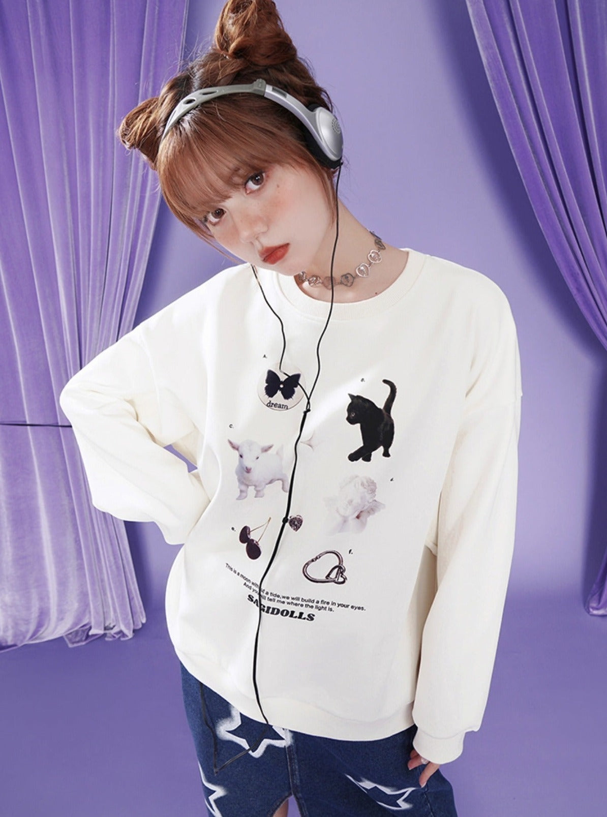 Long-sleeved pullover fleece printed casual sweater