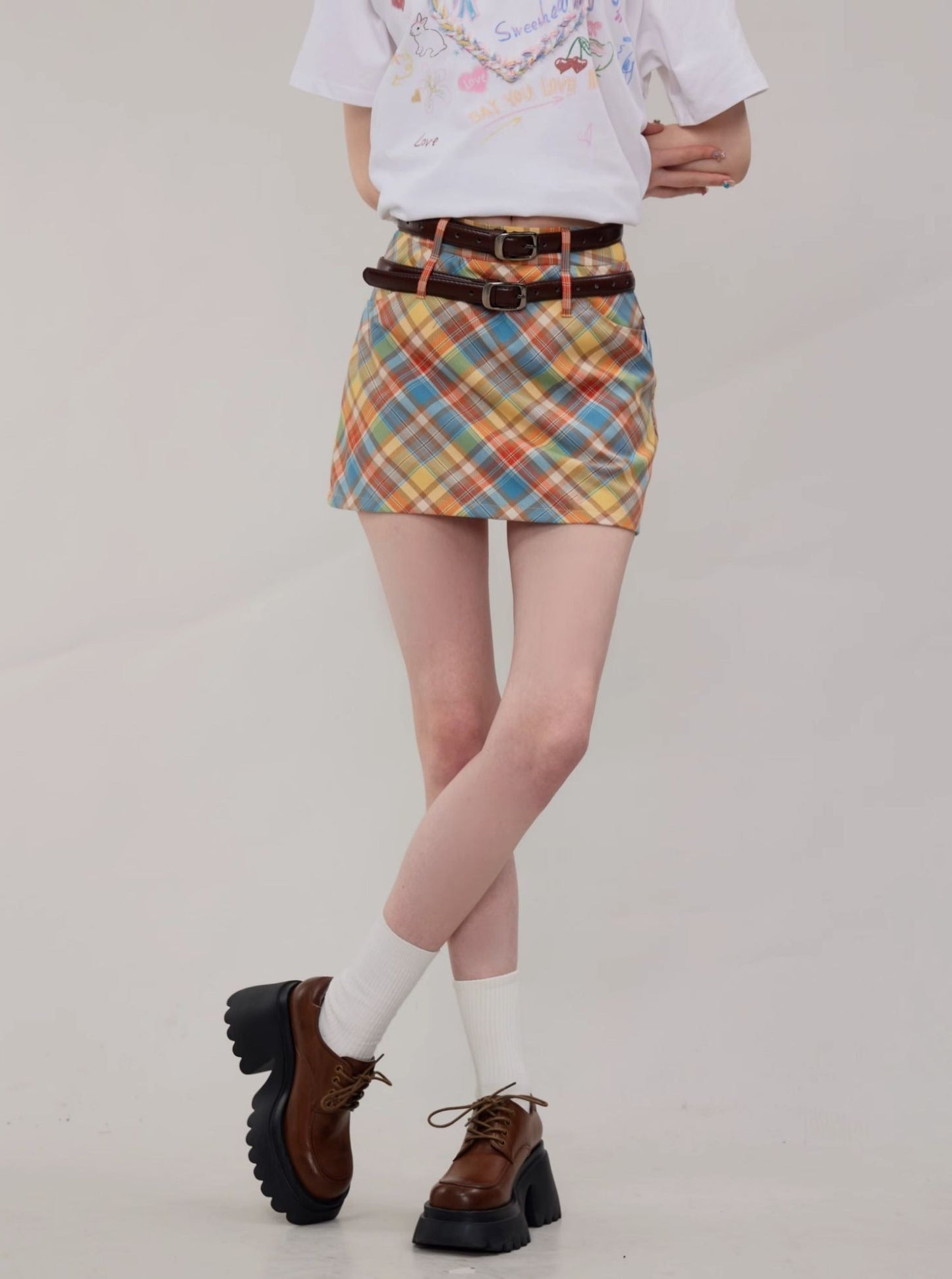 American A-line short plaid skirt