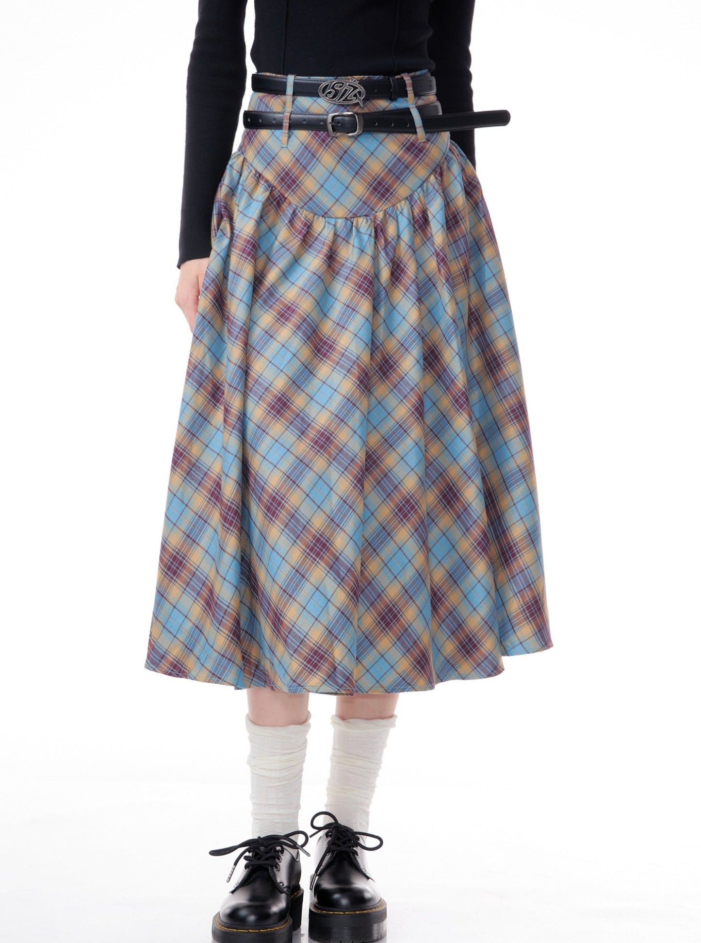 American plaid pleated skirt