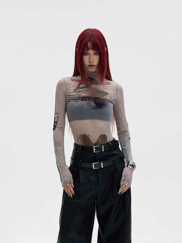 Semi-sheer long sleeve T-shirt