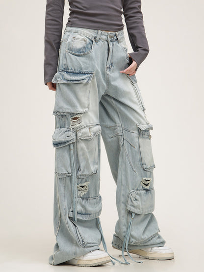 American Retro Multi-Pocket Jeans Pants