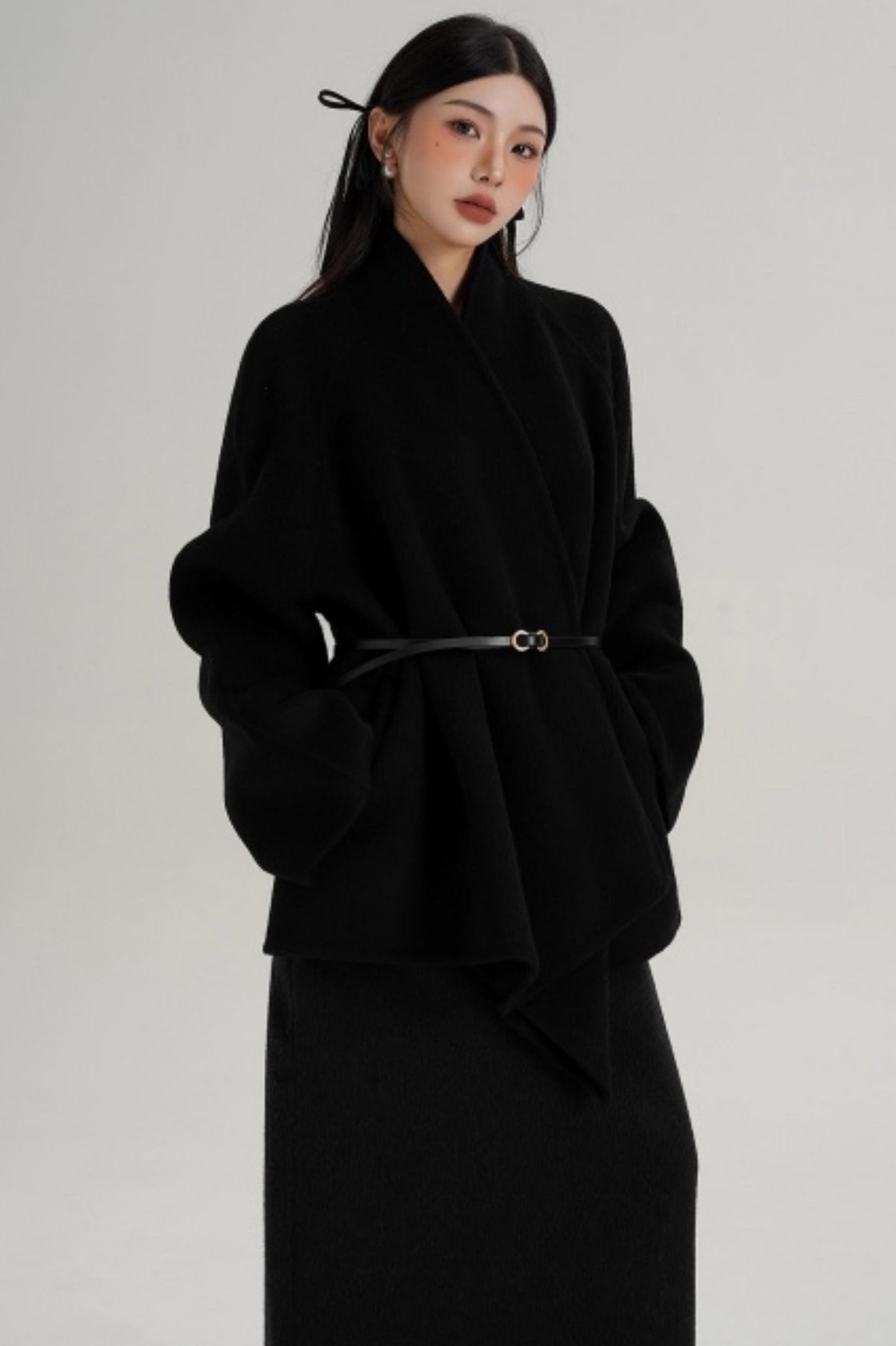 Elegant Lace-Up Woolen Coat