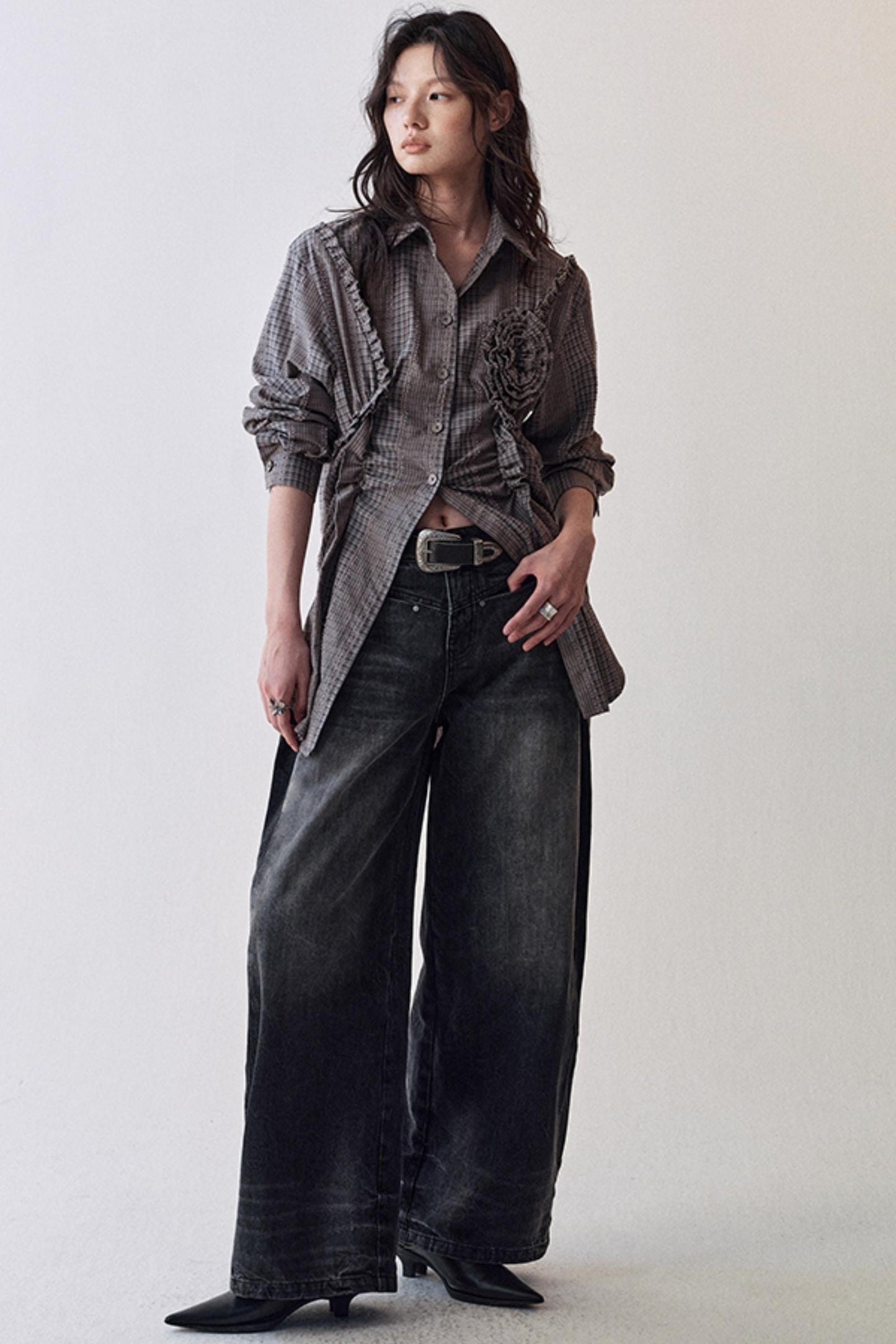 Gothic Plaid Flower Shirt & Skirt Set-Up