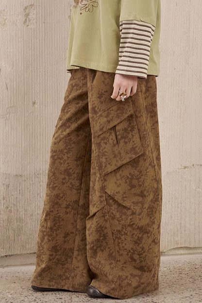 Vintage Print Loose Cargo Pants