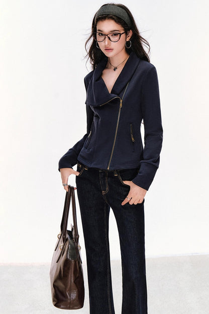 Lapel Diagonal Placket Short Jacket