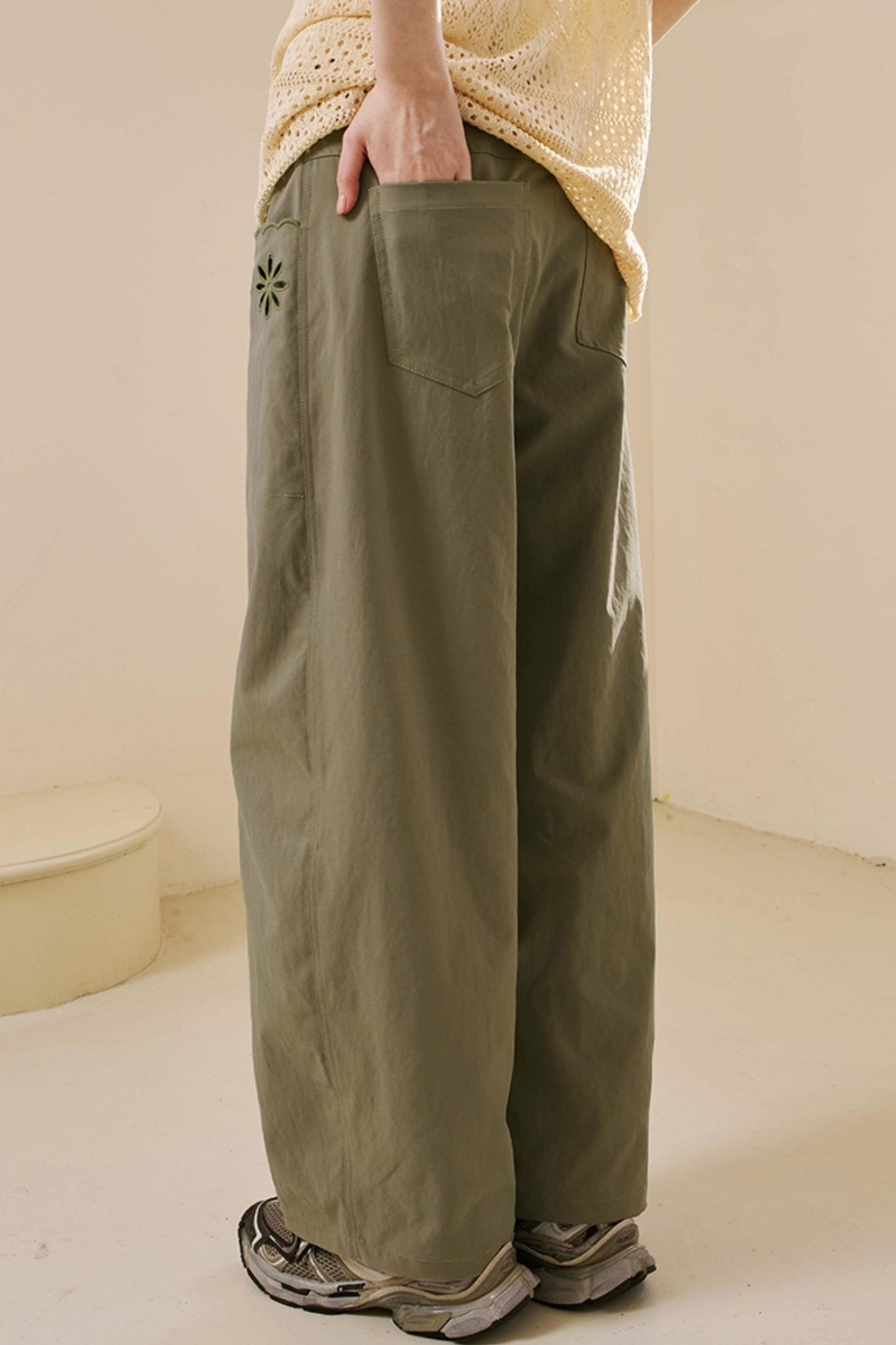 Embroidered Denim Scimitar Pants