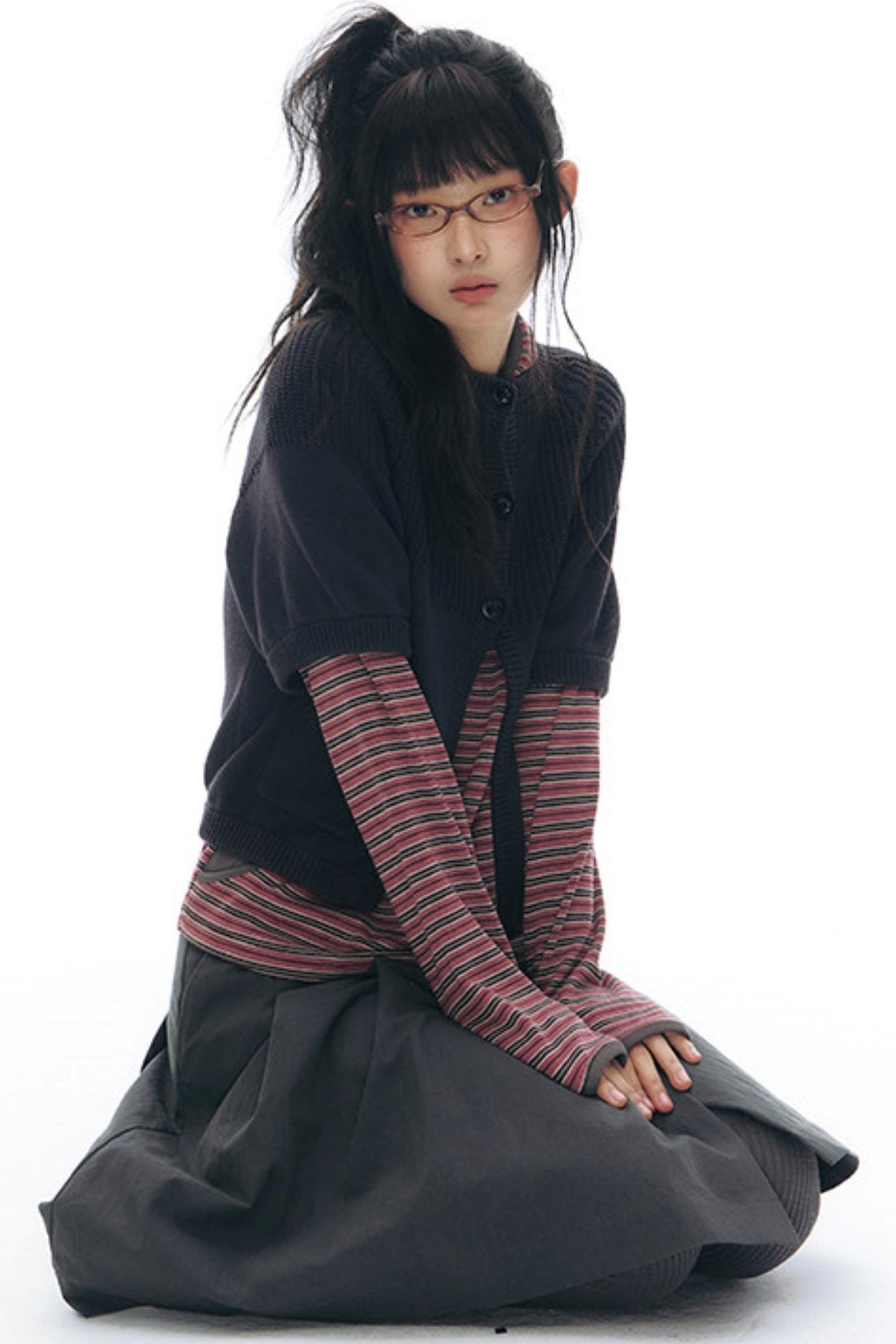 Vintage-Strickjacke mit mittellangen Ärmeln