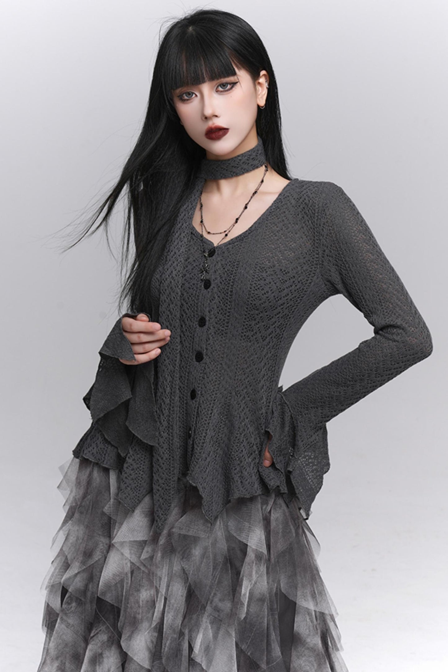 Gray Knitted Slim Top