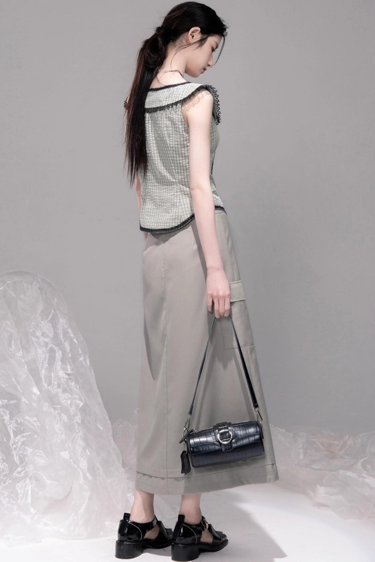 City Light Grey Slit Skirt