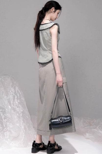 City Light Grey Slit Skirt