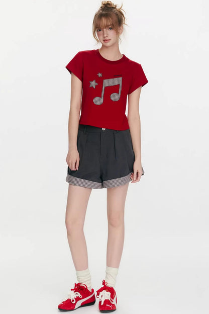 Kurzärmeliges Oberteil mit Notenprint