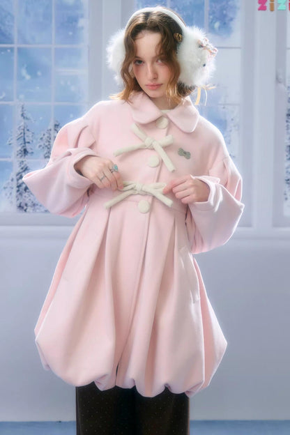 Bowknot Doll Collar Woolen Coat