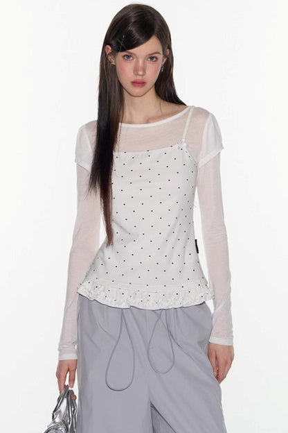 Ruffle Tencel Long-sleeved Top Set-Up