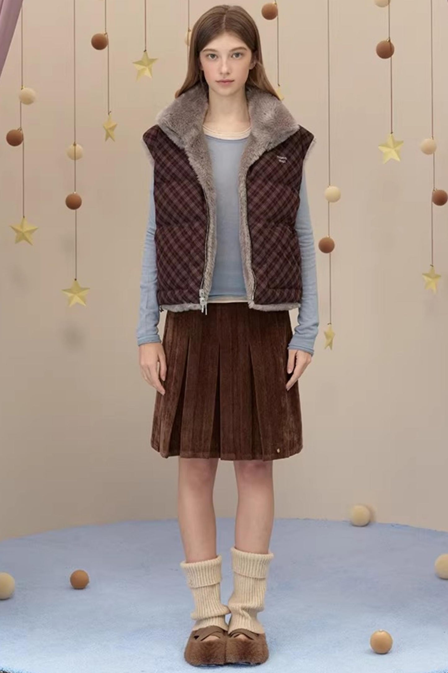 Reversible Suede Pleated Skirt