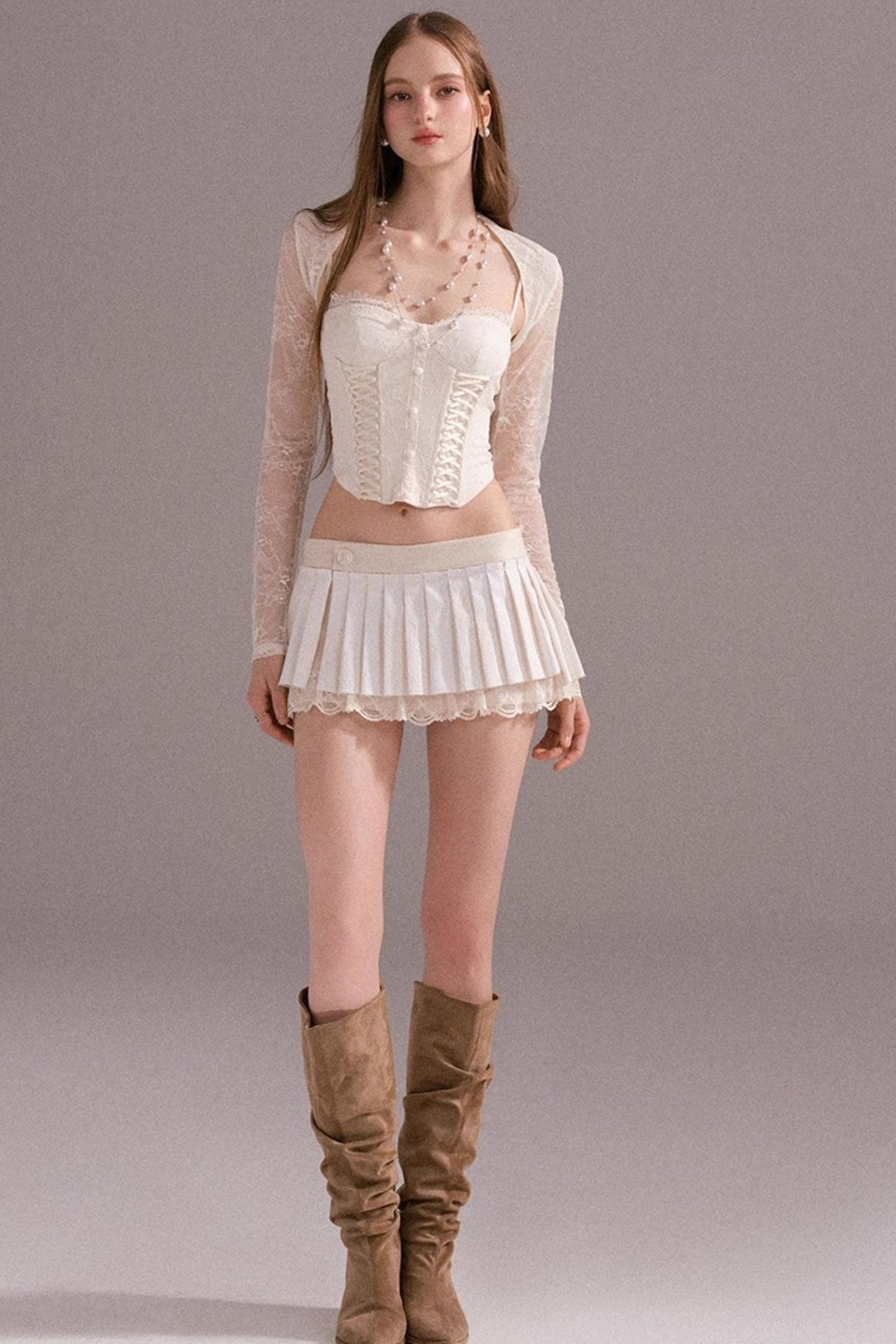 Hot Luxury Cropped Corset Two-Piece Lace Set-Up