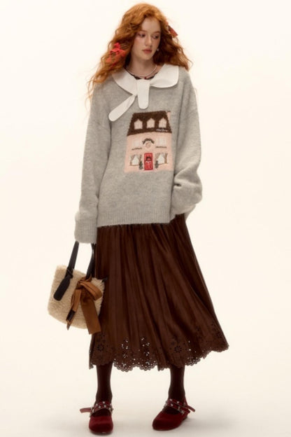 Pleated Suede Lace Skirt