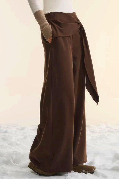 Retro Wide-Leg Tie-Up Pants