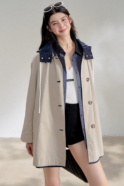 Navy Blue PU Leather Plaid Shirt