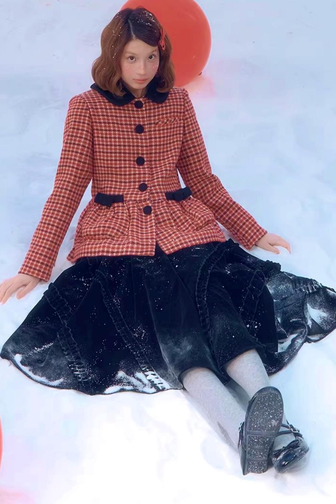 Red Plaid Woolen Coat