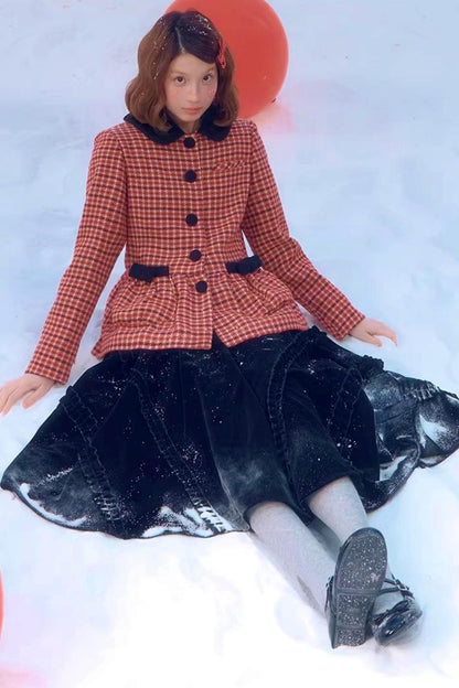 Red Plaid Woolen Coat