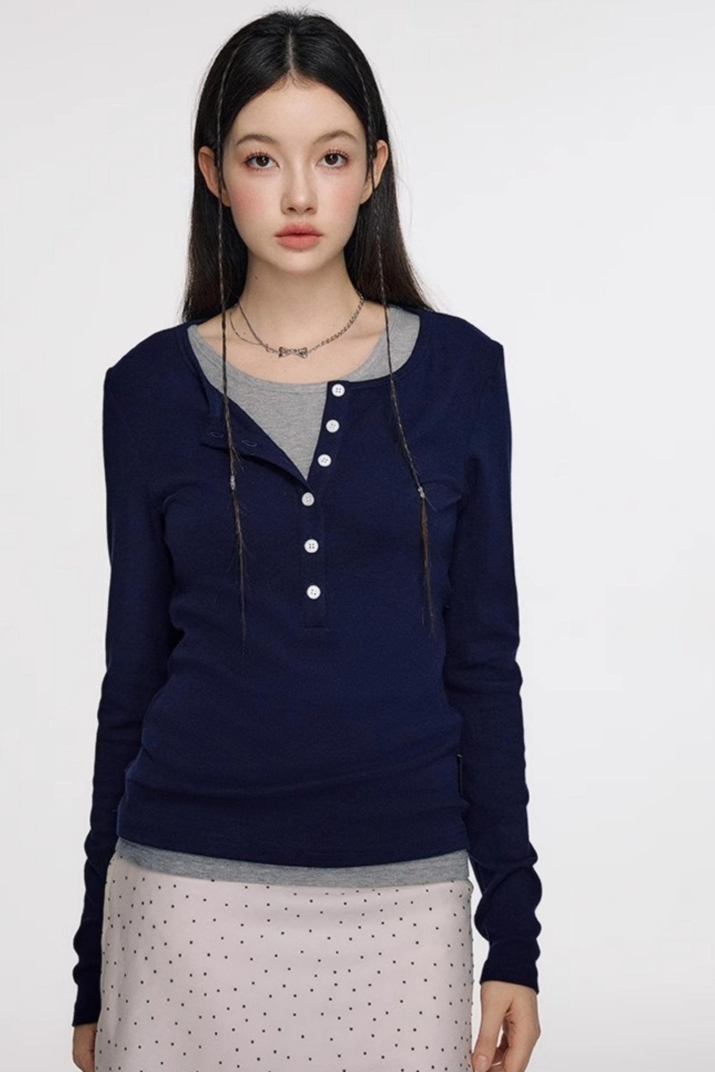 Open Front Long-Sleeved T-shirt & Vest Set-Up