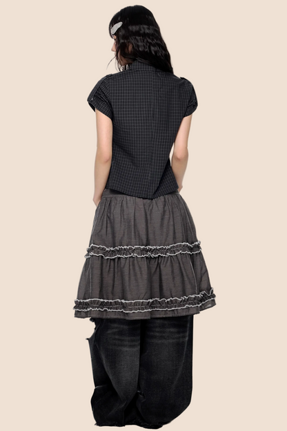 Plaid Retro Short Blouse Set-Up