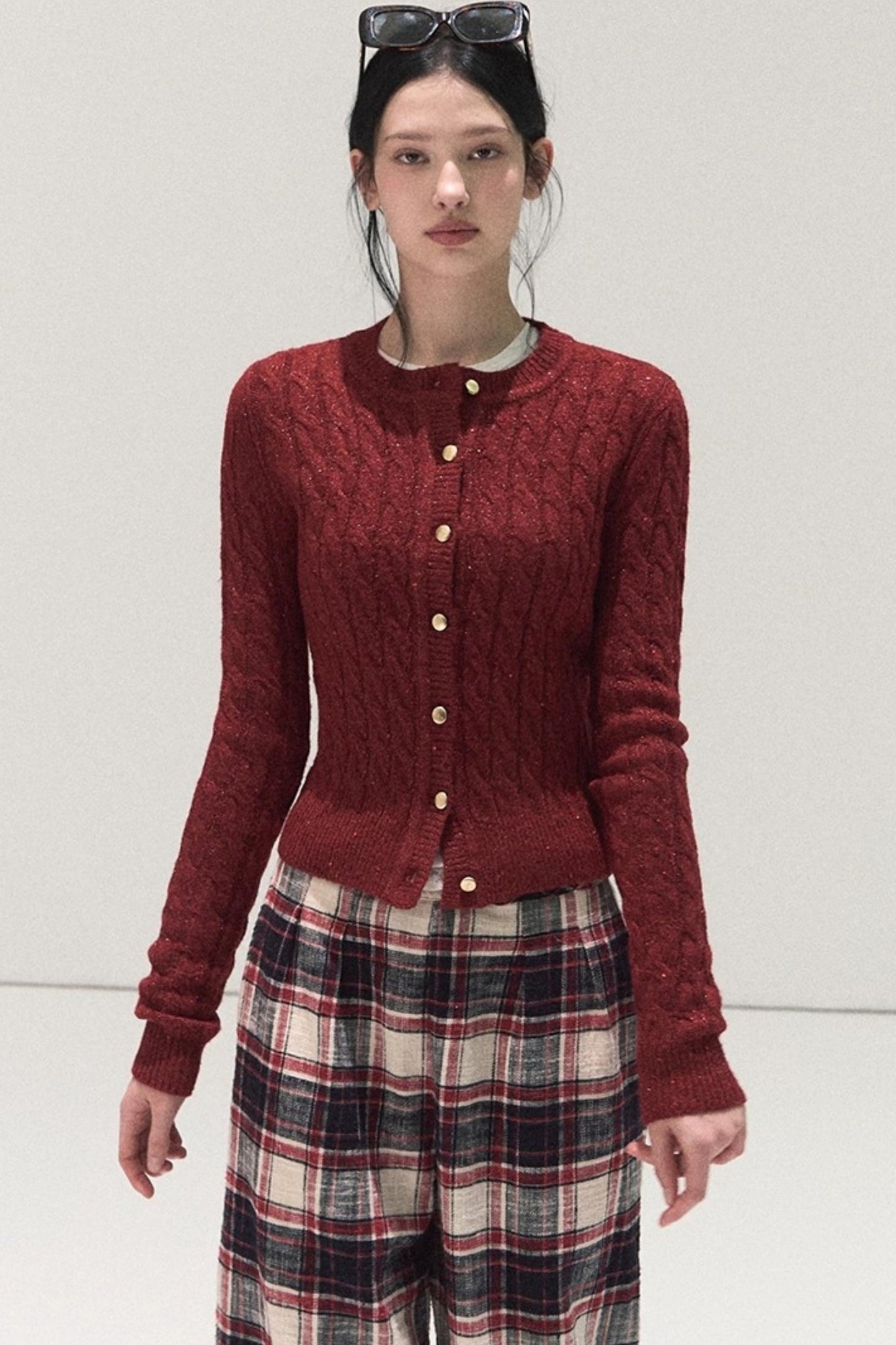 Pure Cotton Plaid Wide-Leg Pants