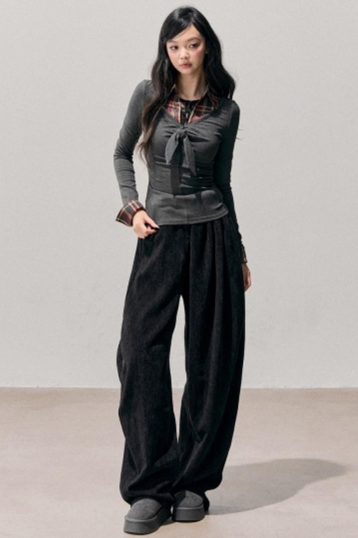 Knitted Plaid Slimming Top